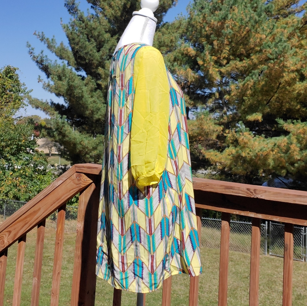 🌟 3 for $15 Deal! 🌟Yellow sheer sleeve dress teal orange purple - Picture 3 of 5